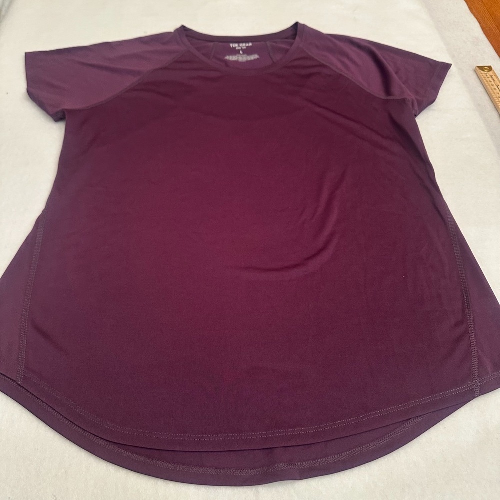 Tek Gear Dry Tek Womens Performance Shirt Size L Purple Athletic Curved Hem Yoga